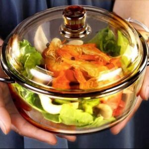 طبق زجاجي سميك مع غطاء مقاوم للحرارة امن للمايكرويف بطراز اوربي